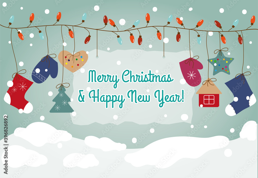 Naklejka New Year and Christmas greeting card