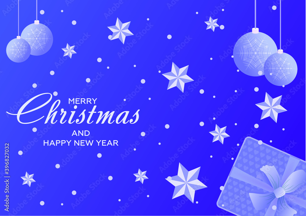 Christmas card with holiday wishes and composition of holiday elements such as Christmas tree decorations, snowflakes, stars, gifts, confetti. Christmas poster, holiday banner, flyer, stylish brochure Christmas card with holiday wishes and composition of holiday elements such as Christmas tree decorations, snowflakes, stars, gifts, confetti. Christmas poster, holiday banner, flyer, stylish brochure