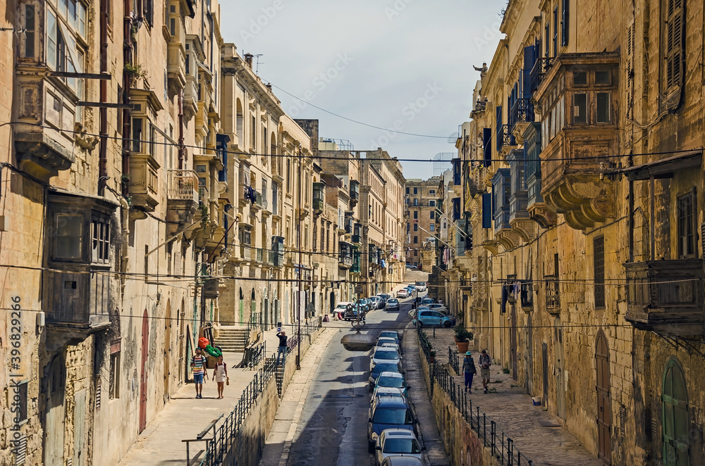 Old narrow street of Valletta, Malta