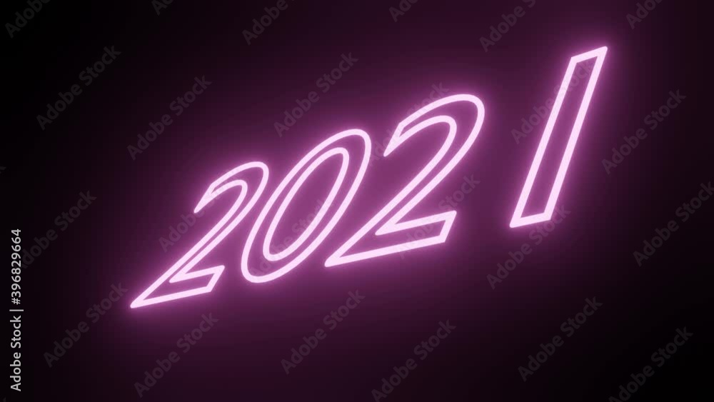 3D render animation of new year neon purple sign on black background 3D render animation of new year neon purple sign on black background