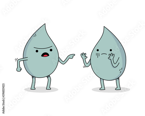 Cute Water Droplet Cartoon Character Arguing