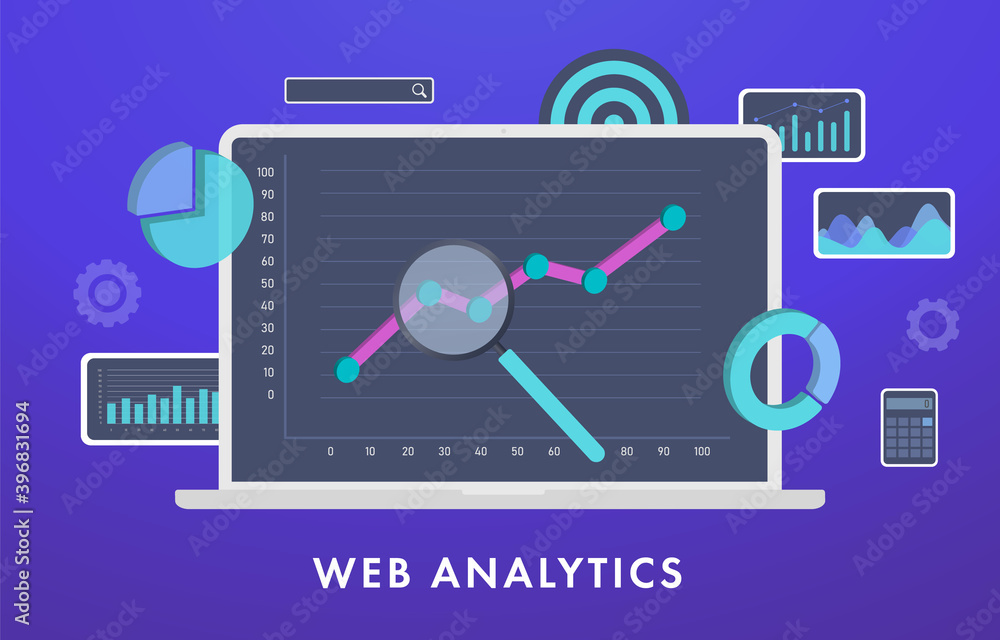 Web Analytics, Statistical Data Analysis and Ecommerce Metrics. Laptop ...