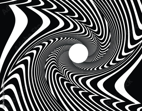  Spiral element vector illustration. Texture with wavy, billowy lines. Optical art background. Wave design black and white. Digital image with a psychedelic stripes. Vector illustration