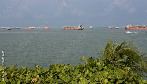  View of the Singapore Strait from the Siloso Beach of Sentosa Island photo