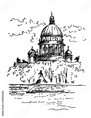 Hand drawn St. Isaac's Cathedral, Saint-petersburg, Russia. Vector illustration. Sketch.
