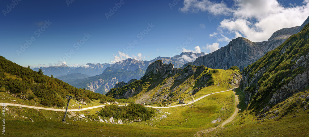 Panorama of a mountain landscape in sunny weather 