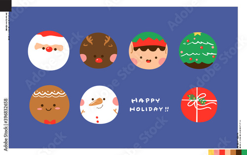 Set of round Christmas Holiday vector icons. 