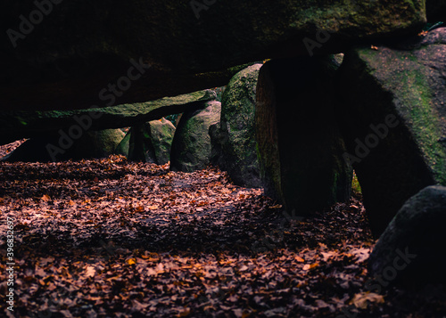 Image shot from Underneath the biggest prehistoric Dolmen or Hunebed of the Netherlands on a overcast winters day photo