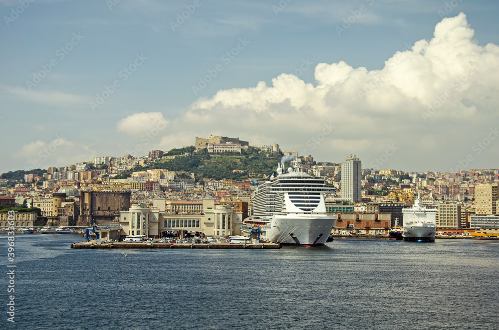 Big passenger ship in the port of naples, Italy