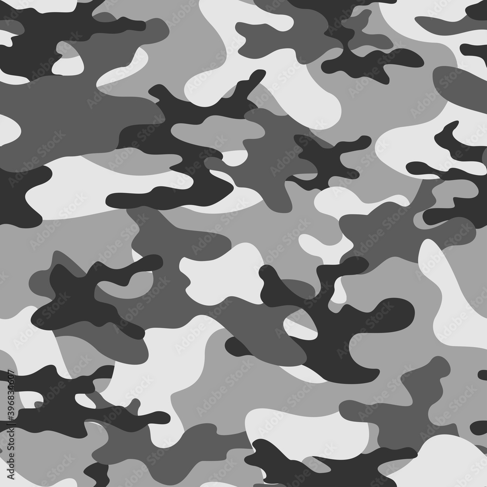 Gray vector camouflage classic seamless modern pattern for printing clothing, fabric.
Gray vector camouflage classic seamless modern pattern for printing clothing, fabric.