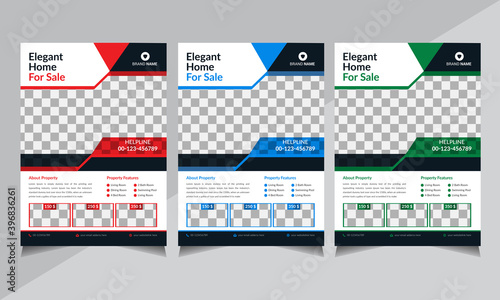 Real Estate Flyer, Business Flyer, Creative Real Estate Flyer Template, red, green, blue