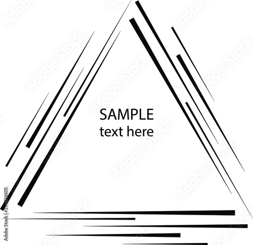 Black speed lines in abstract triangle frame form. Geometric art. Trendy design element for frame, logo, tattoo, sign, symbol, web, prints, posters, template, pattern and abstract background