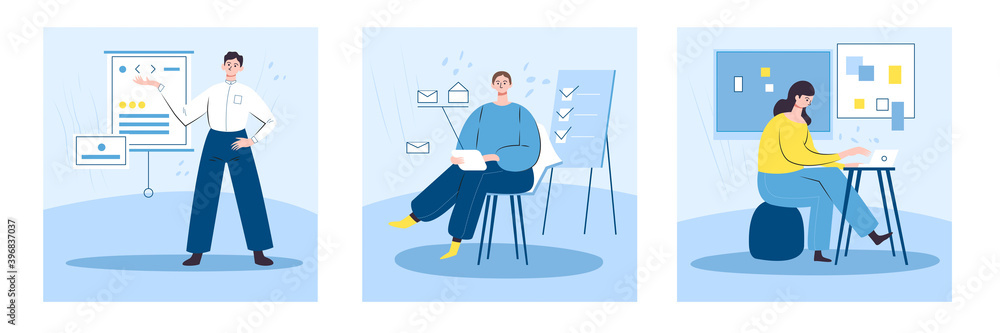 Collection of business characters men and women working in office. Collection of business characters men and women working in office.