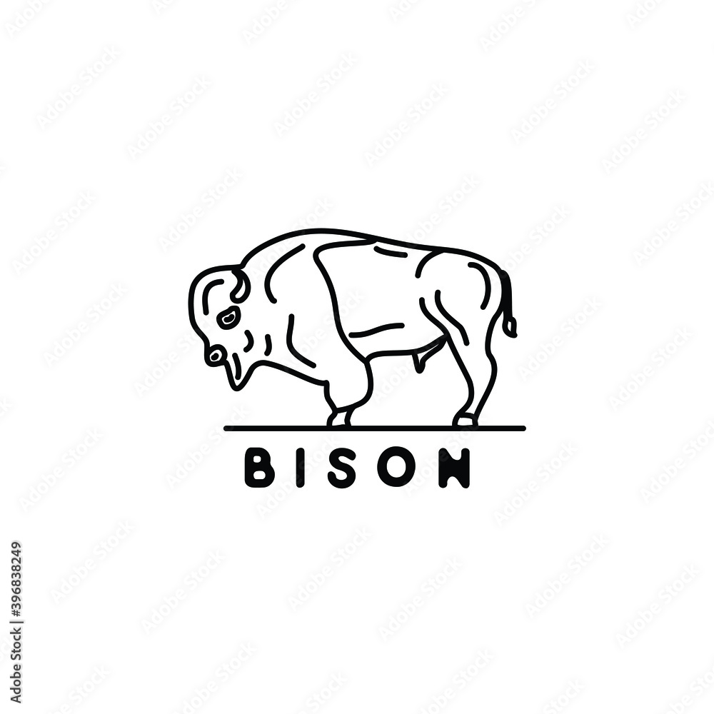 Illustration line art standing bison animal logo design vector