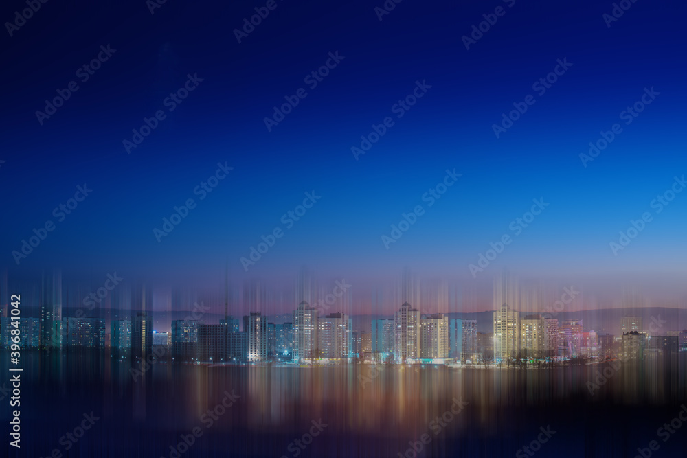 Aerial city night panorama view 