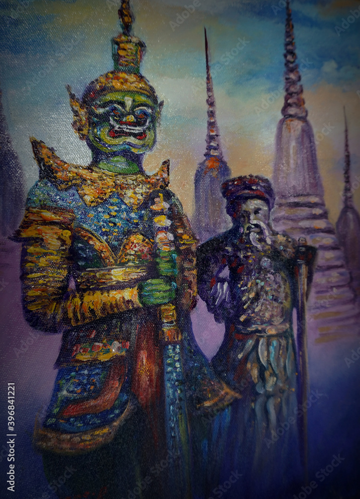 Art painting Oil color Giant Grand palace Thailand