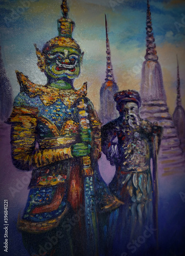 Art painting Oil color Giant Grand palace Thailand