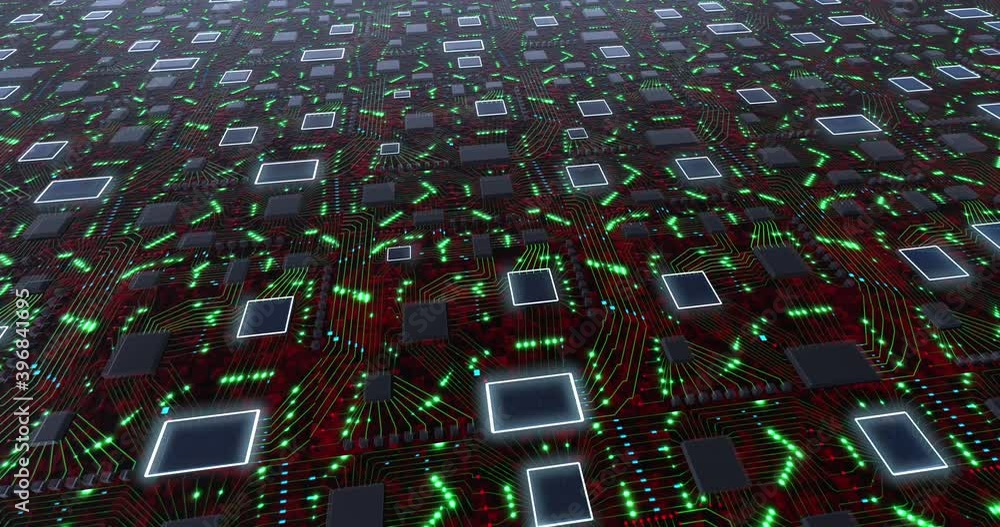 3d motion animation of glowing blue and green on red background ...