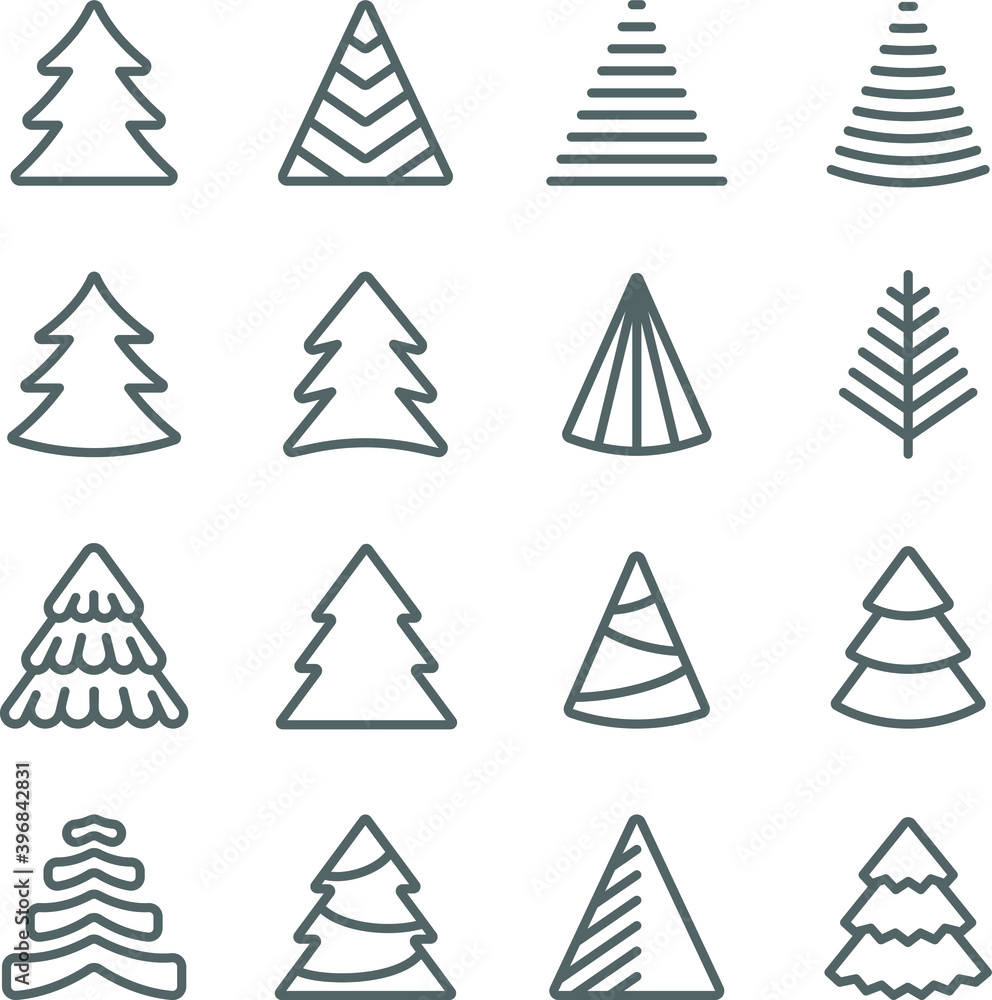 Christmas tree icon illustration vector set. Contains such icons as Xmas, celebration, Coniferous forest, Spruce winter tree, Fir, and more. Expanded Stroke Christmas tree icon illustration vector set. Contains such icons as Xmas, celebration, Coniferous forest, Spruce winter tree, Fir, and more. Expanded Stroke