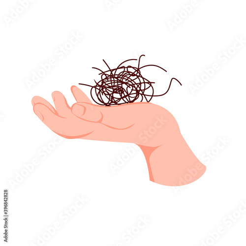 Hair loss problem on hand illustration in vector flat modern style. Isolated on white background
