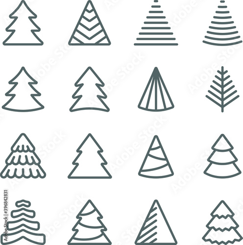 Christmas tree icon illustration vector set. Contains such icons as Xmas   celebration  Coniferous forest  Spruce winter tree  Fir  and more. Expanded Stroke