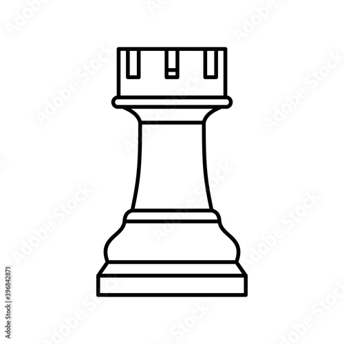 White chess rook piece on white background