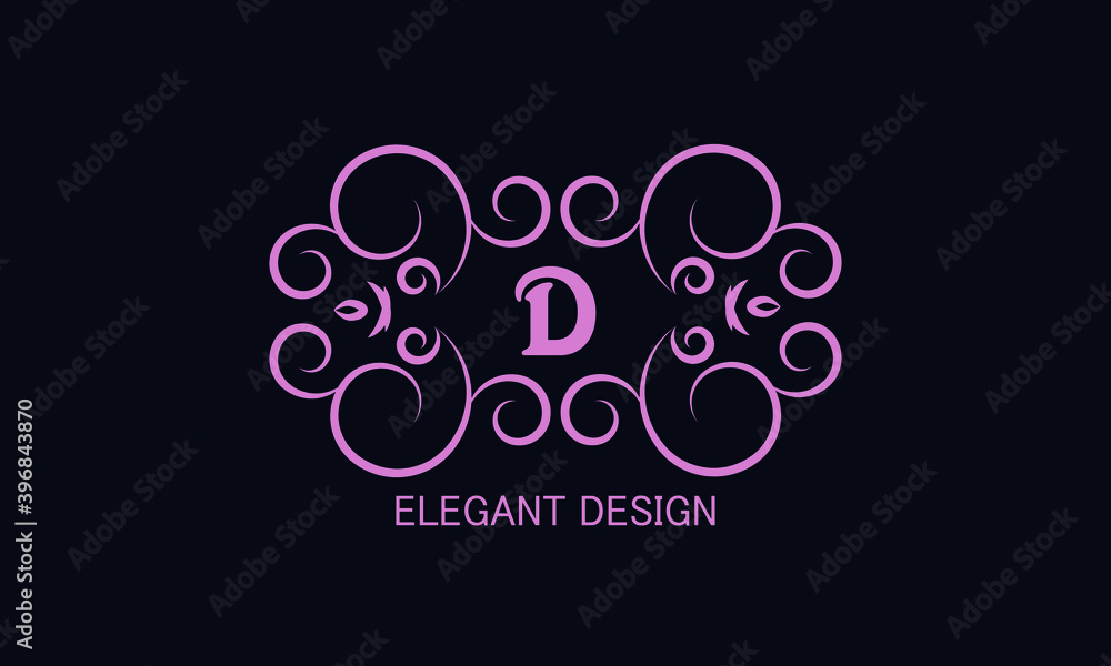 Vector logo monogram design template in trendy linear style. Decorative letter D. Emblem for fashion, beauty and jewelry industry, sign, business symbol.