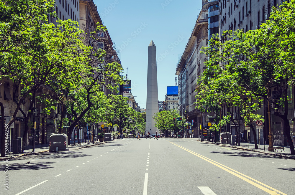 Street to obelisk in Buenos Aires, Argentina - obrazy, fototapety, plakaty 