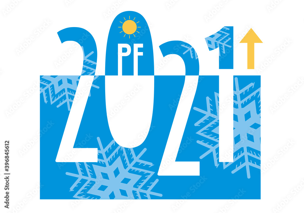 New year greeting card 2021, snowflakes.
Pf card with number 2021 on snowflake background. Vector available.