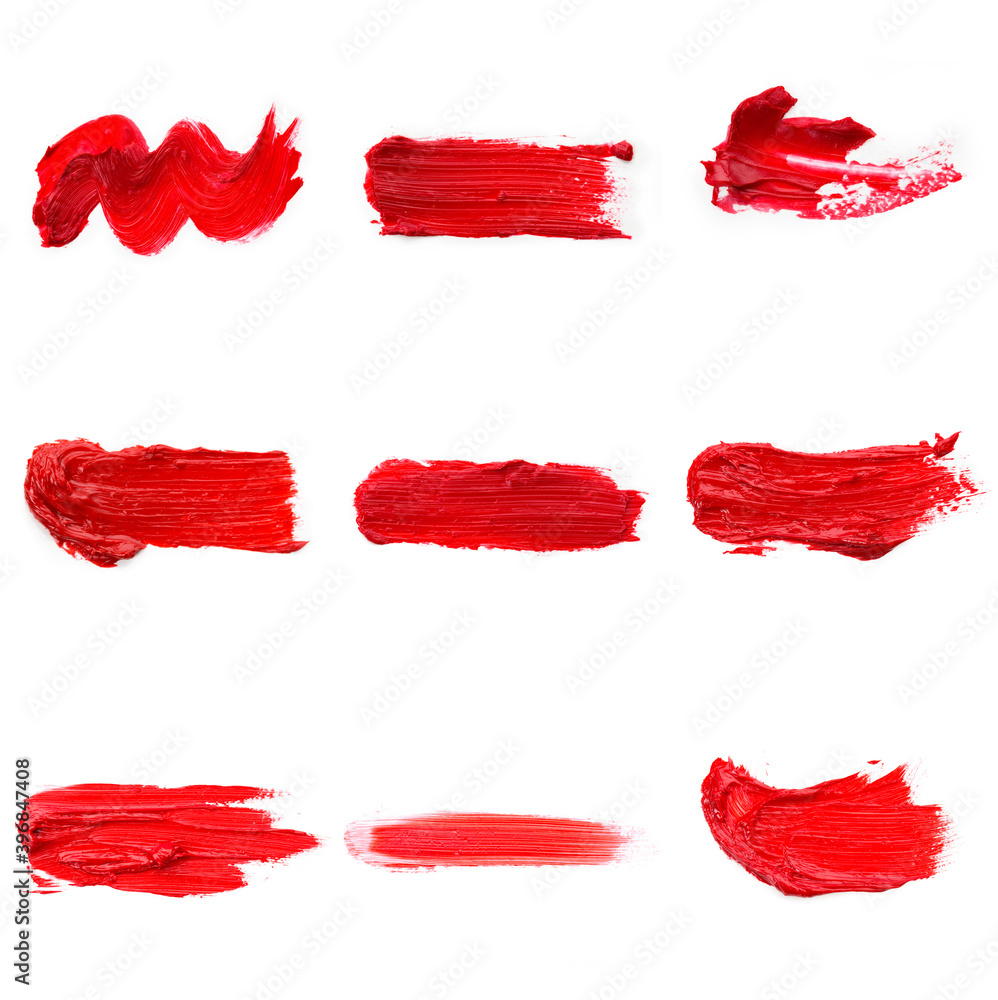 Red colored brush stroke paiting over isolated background, canvas watercolor texture, red lipstick smudge Red colored brush stroke paiting over isolated background, canvas watercolor texture, red lipstick smudge