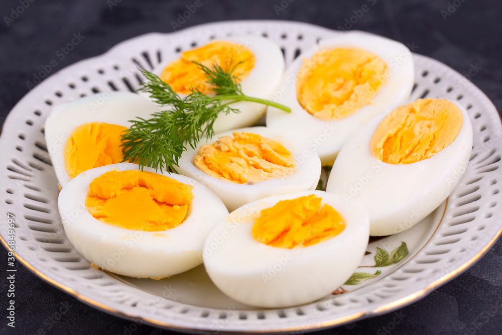 Boiled sliced egg, food photo Boiled sliced egg, food photo