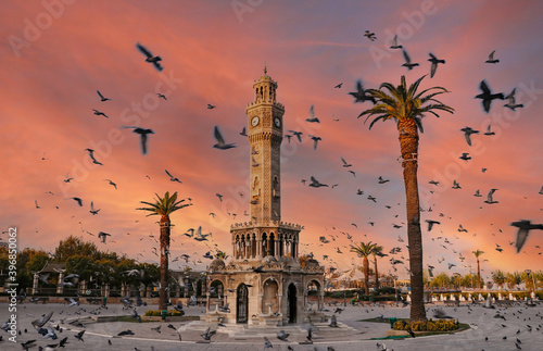 Vászonkép Travel concept photo; Turkey / Izmir / Konak / Historical Old Clock Tower / Kona