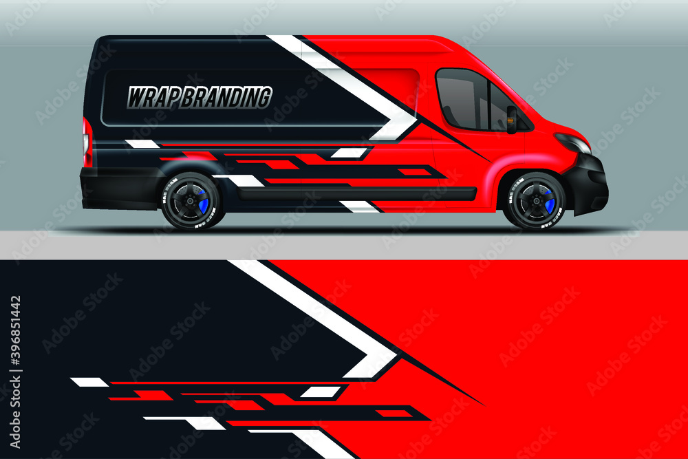 Naklejka premium Van Wrap Design Livery Vector . Background For Vehicle. Ready Print File .