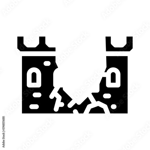 destroyed wall of castle glyph icon vector illustration