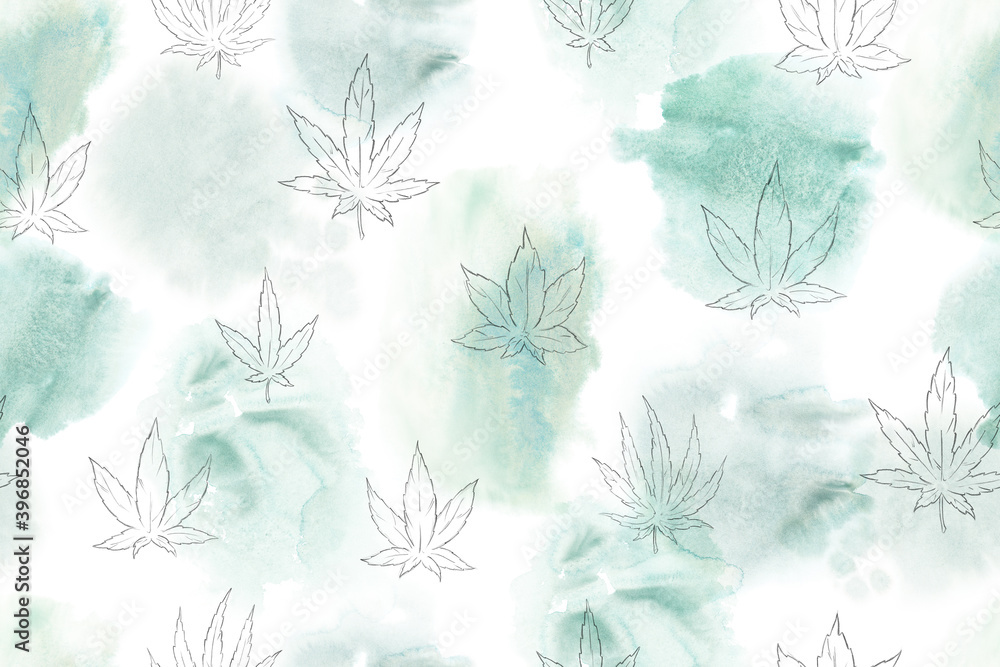 Seamless pattern with cannabis leaves