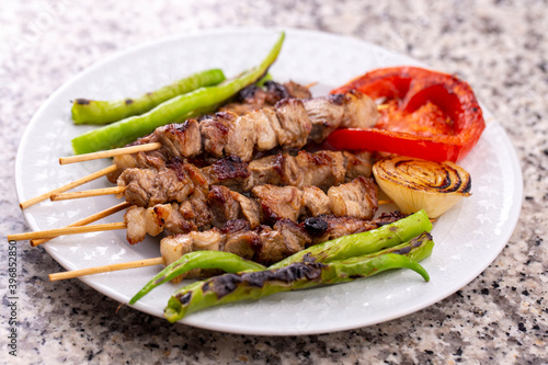 Traditional delicious Turkish foods; skewers cop sis