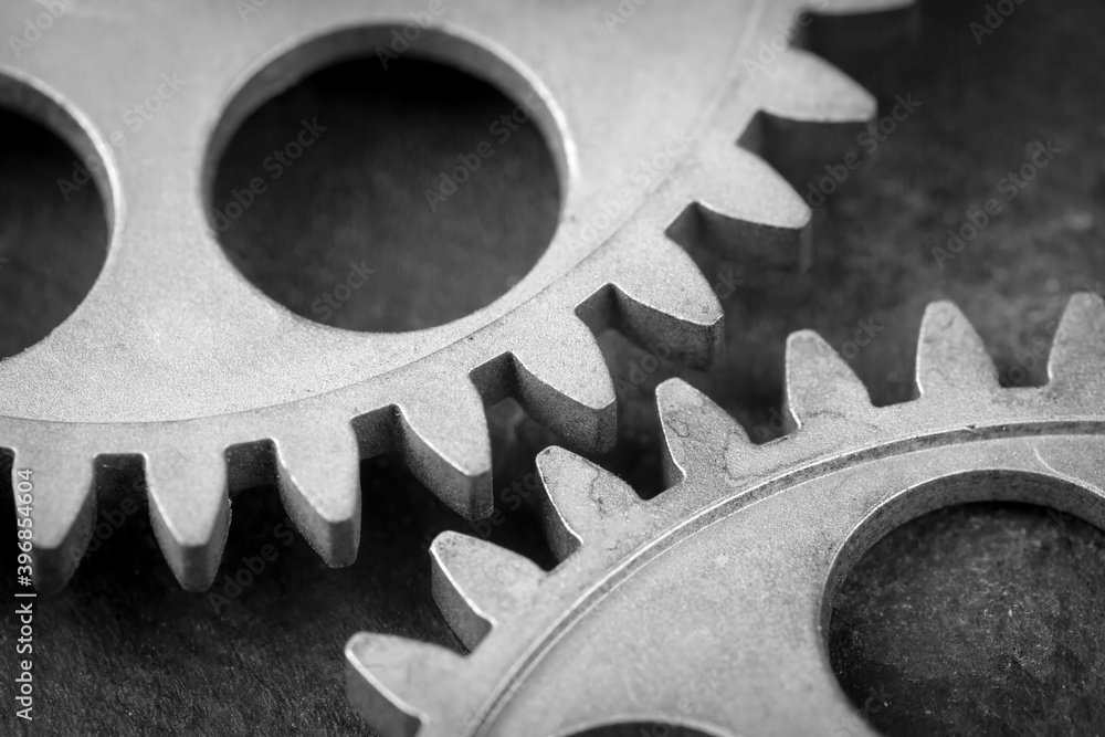 Teamwork business concept - perspective view of engine gear wheel, for industrial
