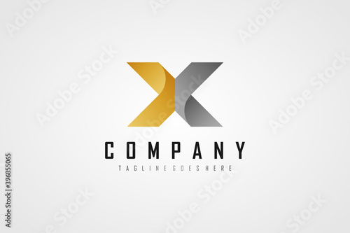 Abstract Initial Letter X Logo. Gold and Grey Geometric Arrow Origami Style isolated on White Background. Usable for Business and Technology Logos. Flat Vector Logo Design Template Element.
