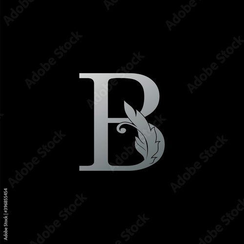 Initial Letter B Logo icon Luxury Feather. Monogram silver design concept luxury feather element and letter logo icon for corporate, lawyer, notary, firm and more brand identity.