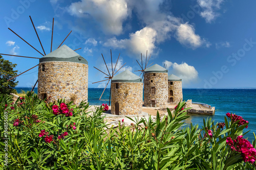 Greece island; Chios island historical windmill. Travel concept photo. photo