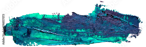 Hand drawn isolated oil paintbrush long stripe template with deep dirty blue and green color spots esp 10 vector illustration for your text atop.