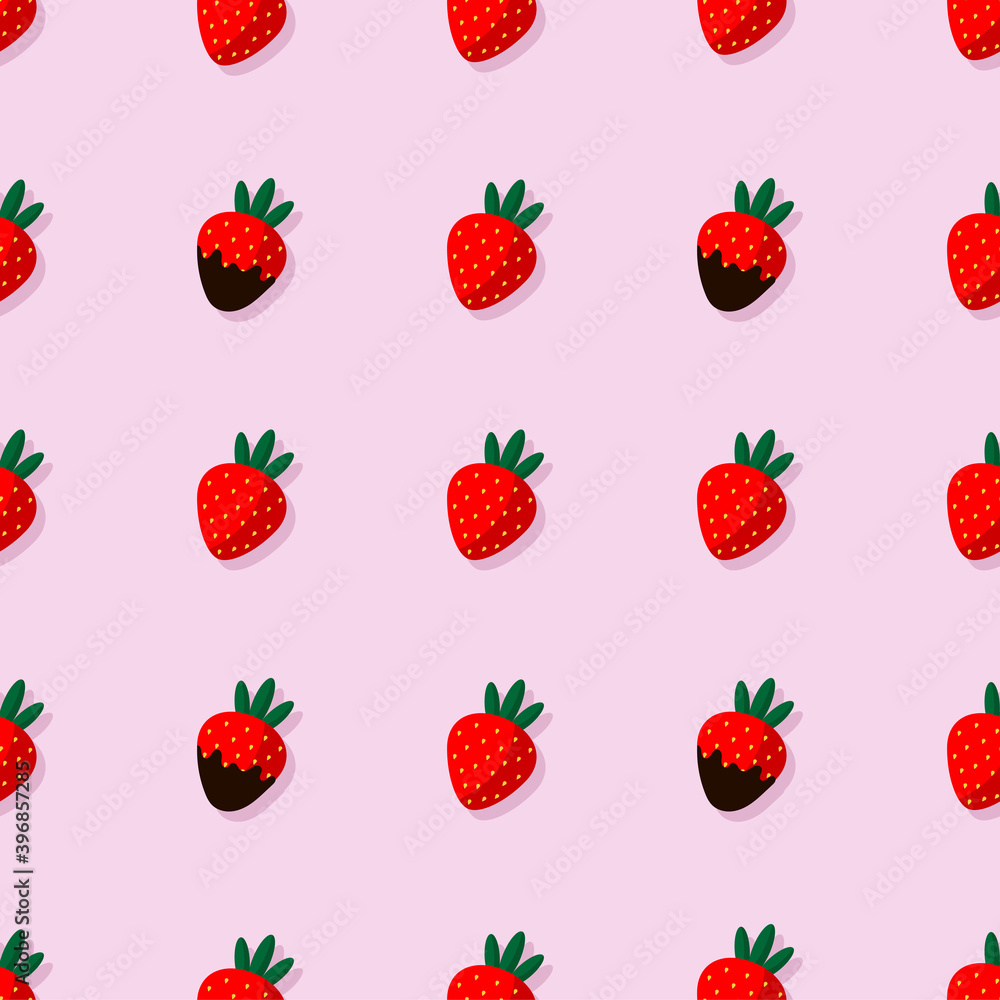 Seamless pattern with chocolate-covered strawberries on a pink background. Sweet strawberries for Valentine's Day. Trending pattern for wrapping paper, templates, backgrounds, banners, postcards, web Seamless pattern with chocolate-covered strawberries on a pink background. Sweet strawberries for Valentine's Day. Trending pattern for wrapping paper, templates, backgrounds, banners, postcards, web