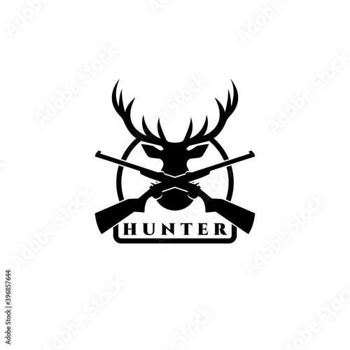 Deer hunt logo vector illustration design, hunter icon , deer head hunter symbol