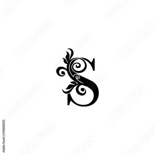 Golden Luxury Letter S logo icon, vintage design concept floral leaves
