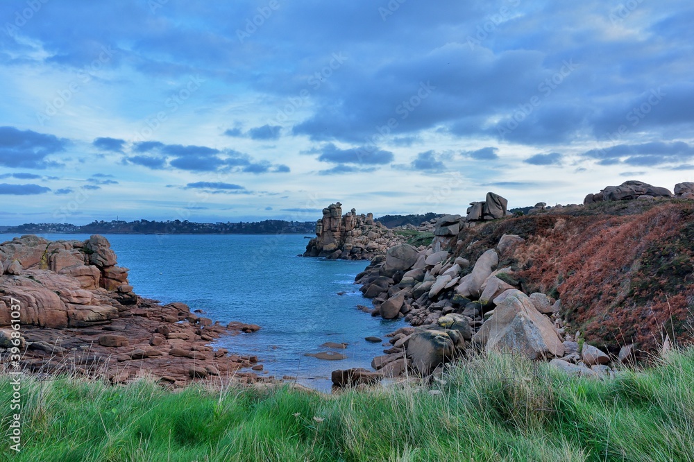 The beautiful pink granite coast of Ploumanach in Brittany. France