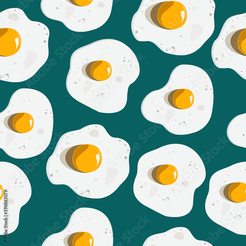 Seamless pattern of scrambled eggs on a green background
