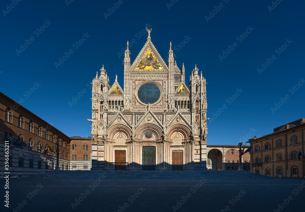 Siena, Duomo cathedral and empty square. Tuscany, Italy.