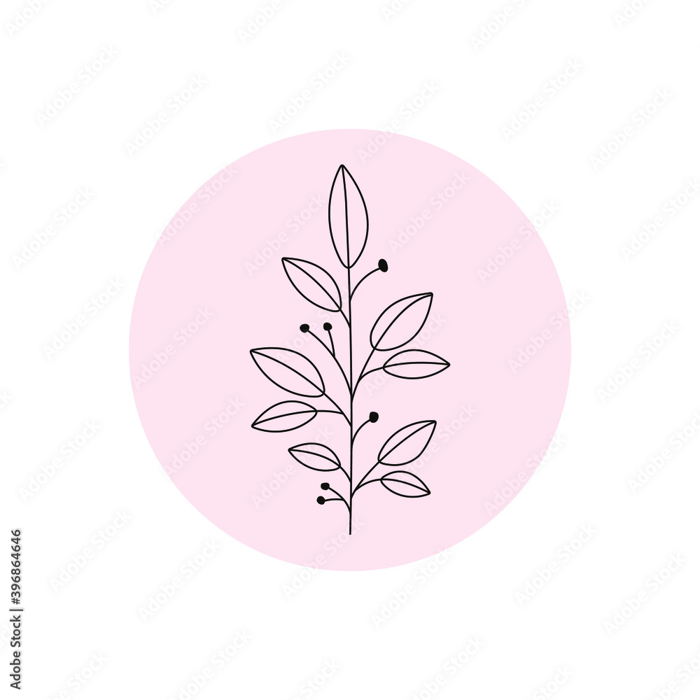 Abstract flower story highlight cover. Boho leaf branch logo for social media, hand drawn line icon. Vector illustration Abstract flower story highlight cover. Boho leaf branch logo for social media, hand drawn line icon. Vector illustration