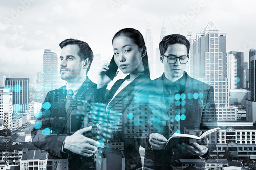 Photography Group of SMM specialists working on social media marketing strategy to achieve business goals