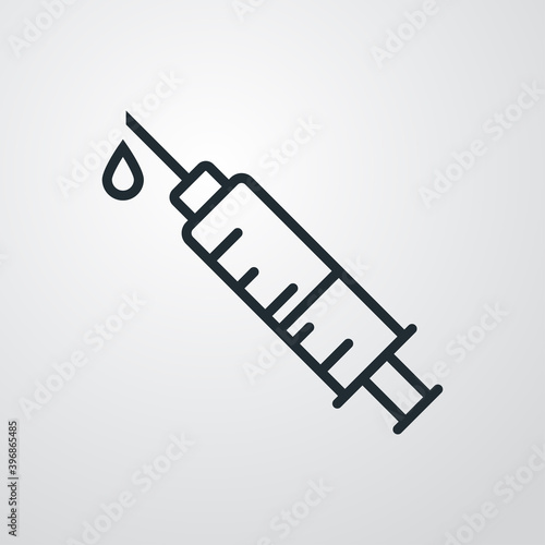 Vacunación. Logotipo jeringuilla para inyección con lineas en fondo gris